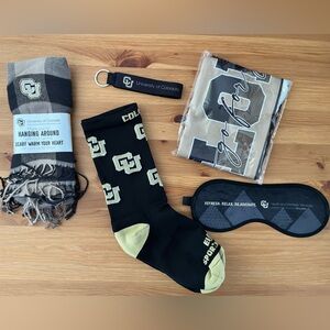 Lot of 5 CU Buffs Items - Scarves, Socks, Keychain, Eye Mask - CU Boulder